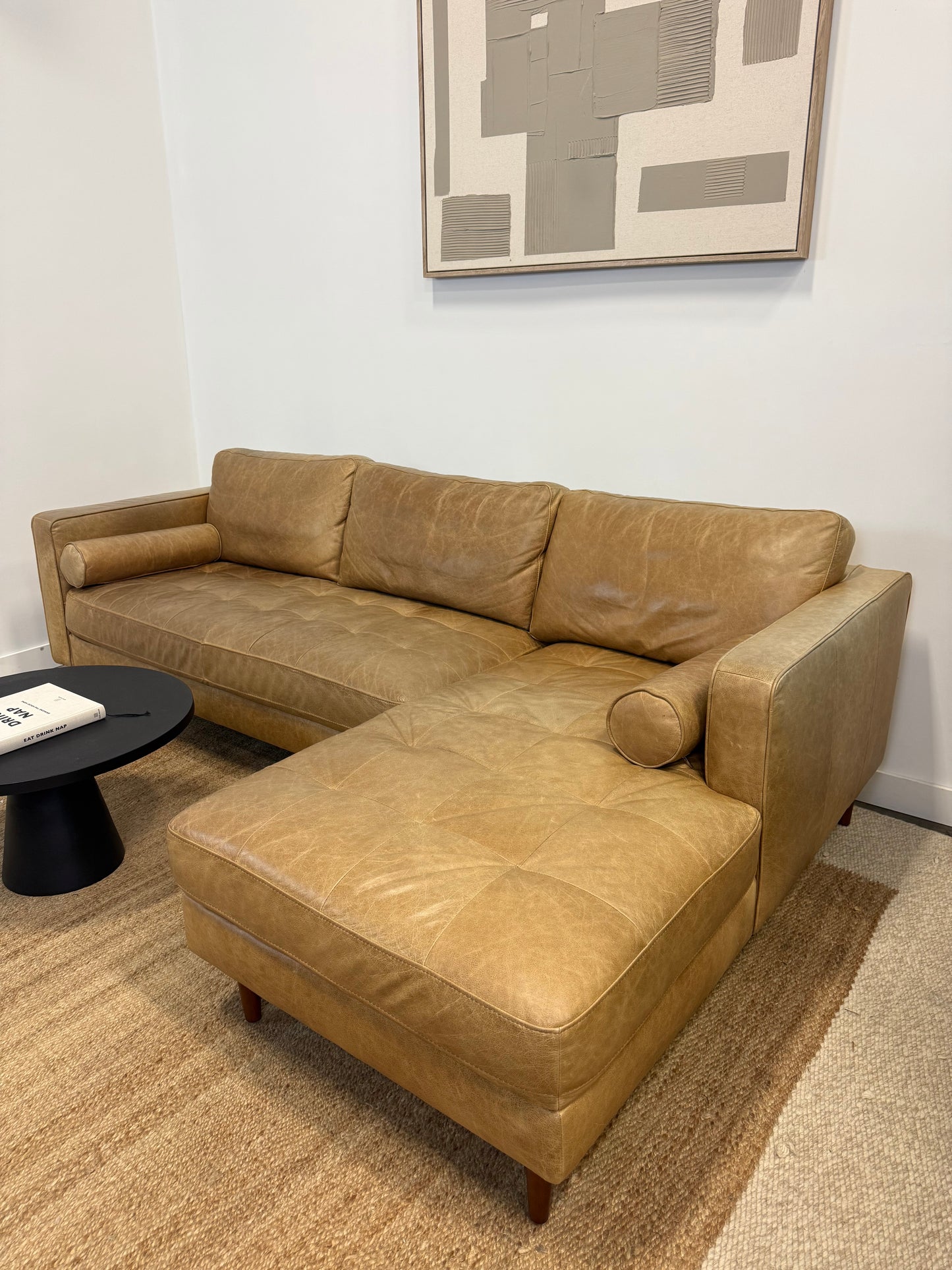 Full grain leather camel sectional
