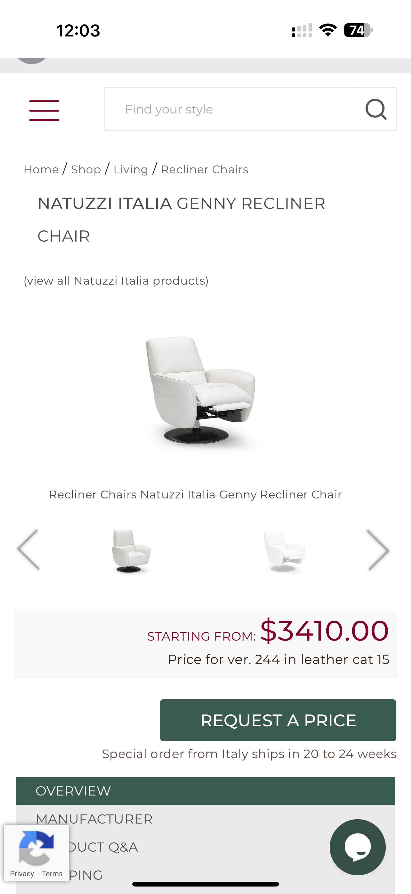 Natuzzi Italia Genny Leather recliner