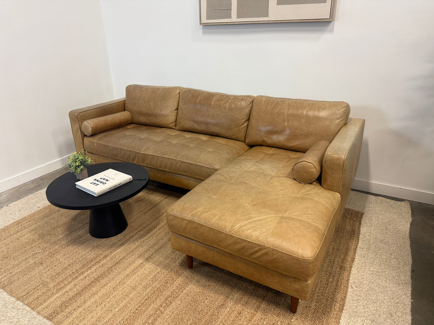 Full grain leather camel sectional