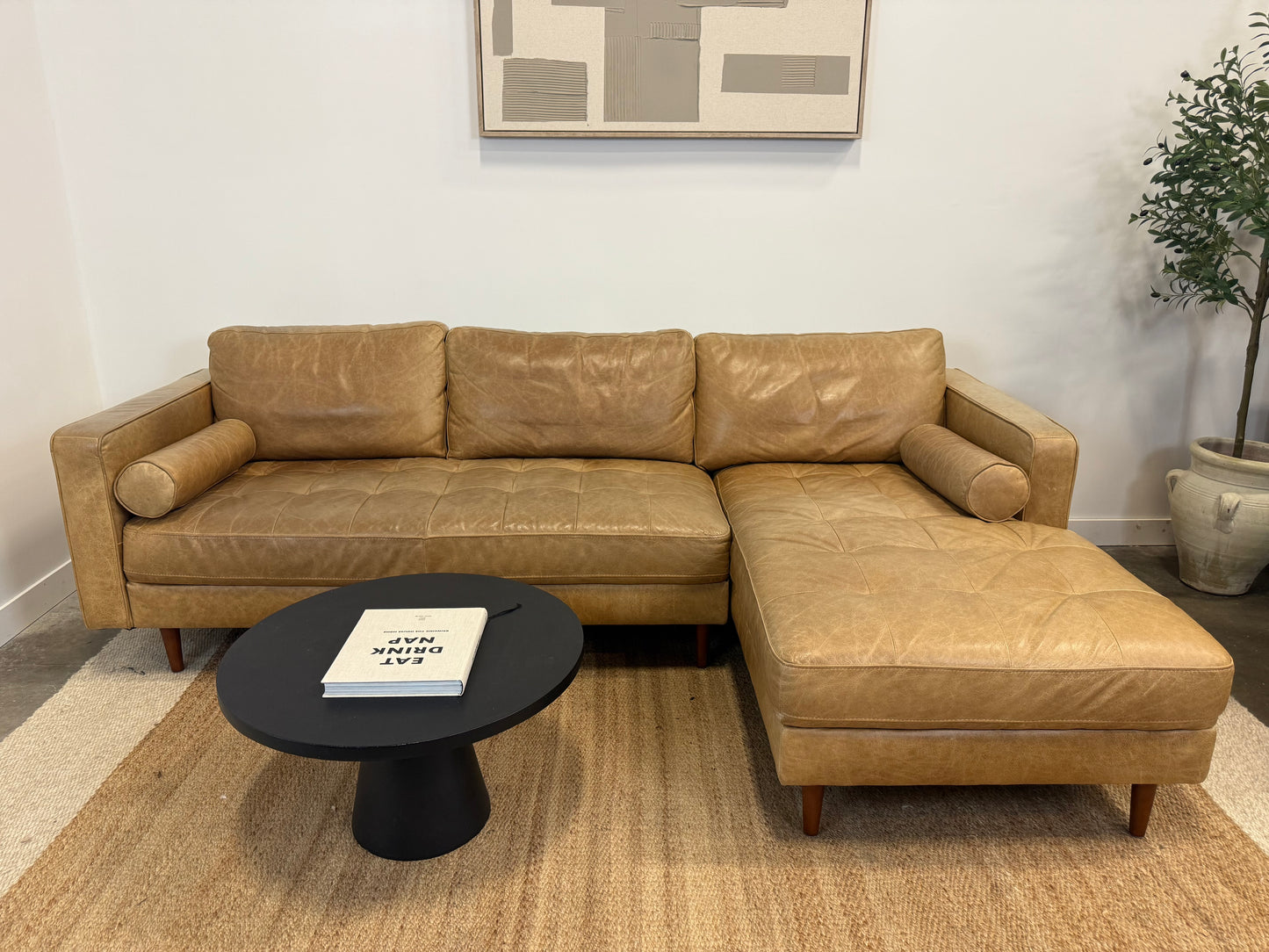 Full grain leather camel sectional