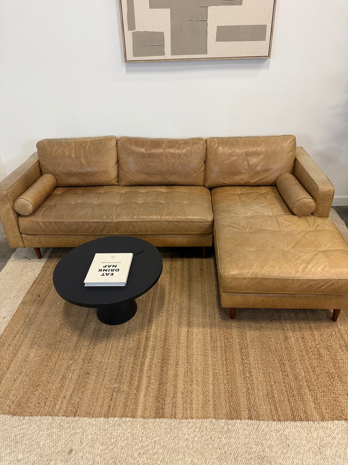 Full grain leather camel sectional