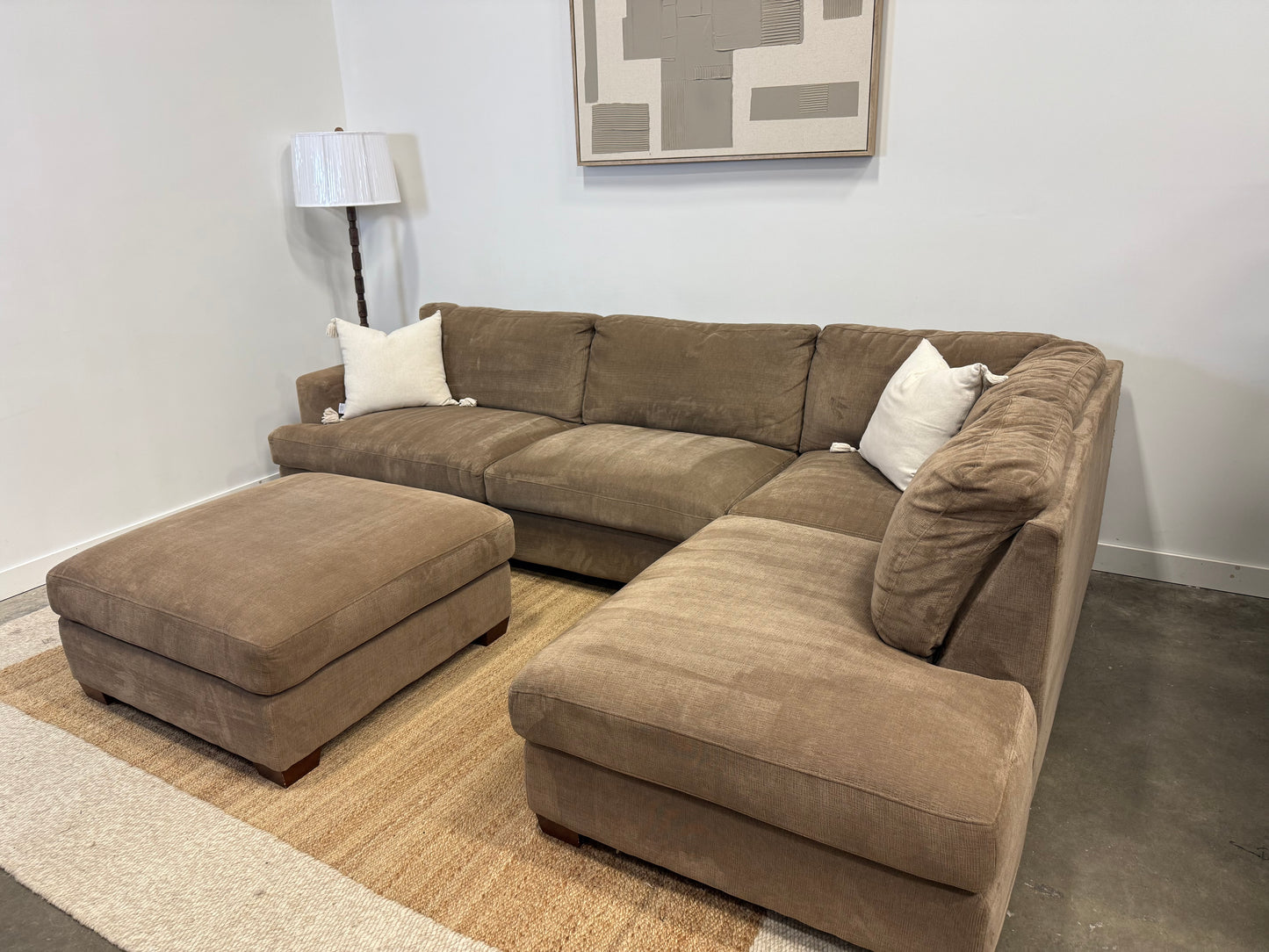 Tan Sectional Sofa with Matching Ottoman