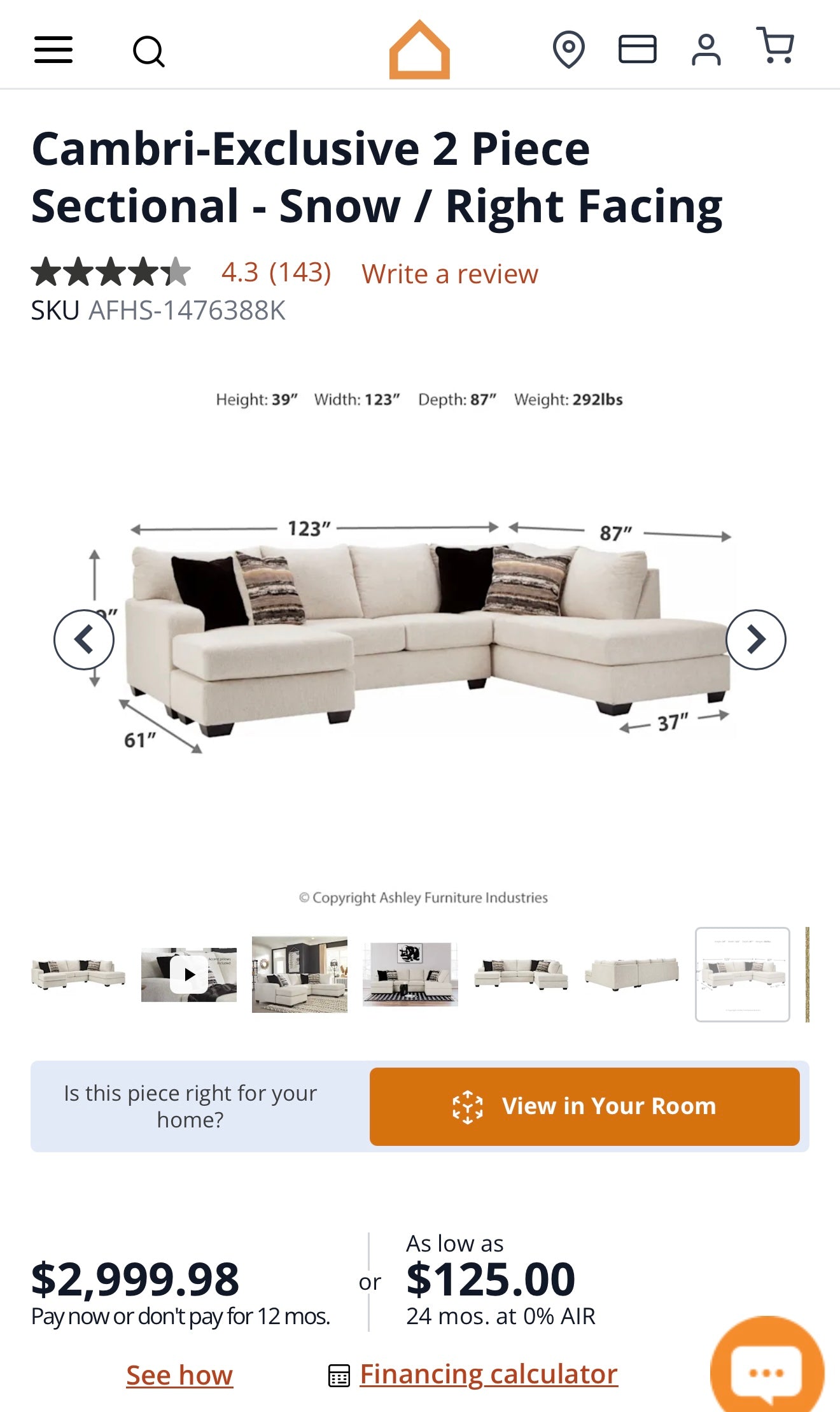 Ashley Furniture U shaped sectional