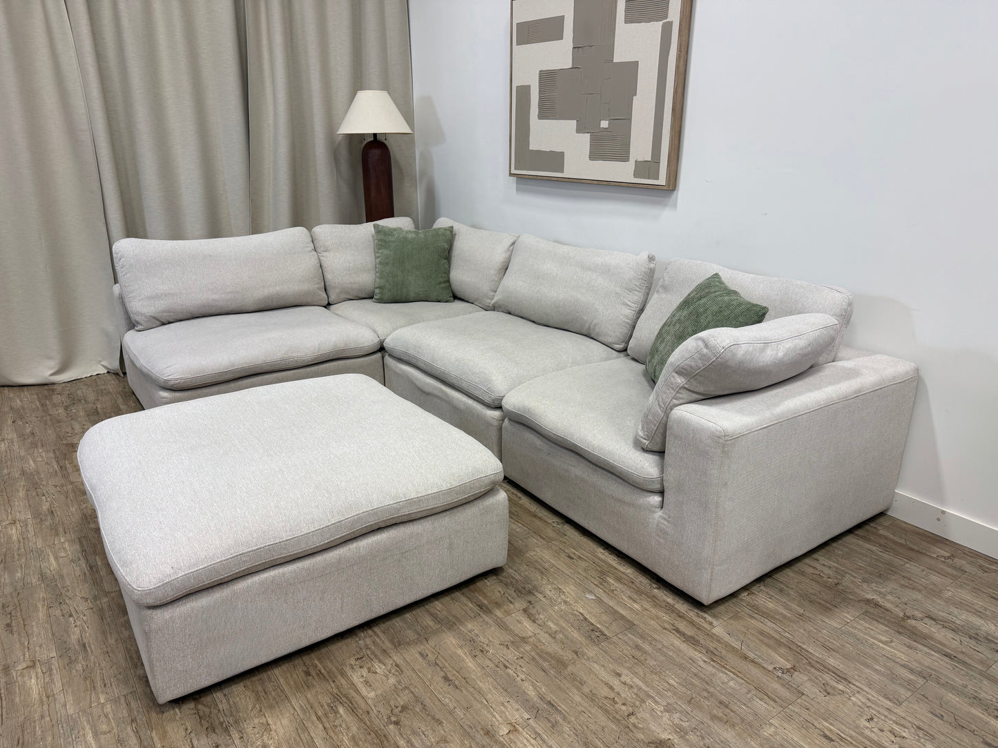 Pre Owned Modular Cloud-Style Sectional with Ottoman