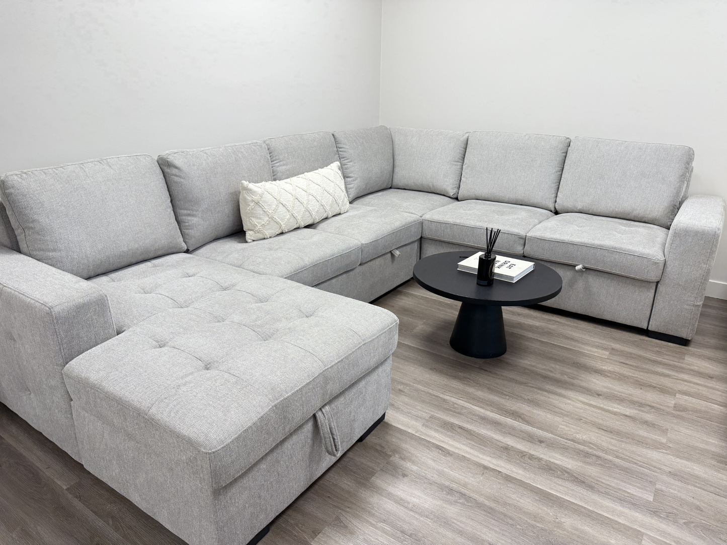 Victoria 4-Piece Sectional with dual Pull-outs & storage light grey