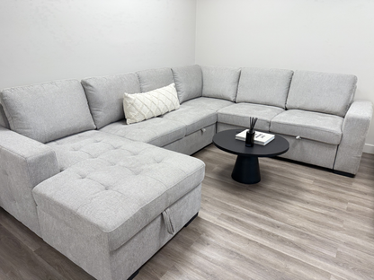 Victoria 4-Piece Sectional with dual Pull-outs & storage light grey