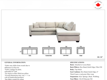 ClassicEra Canadian Custom Made Pillow Back Chaise Sectional