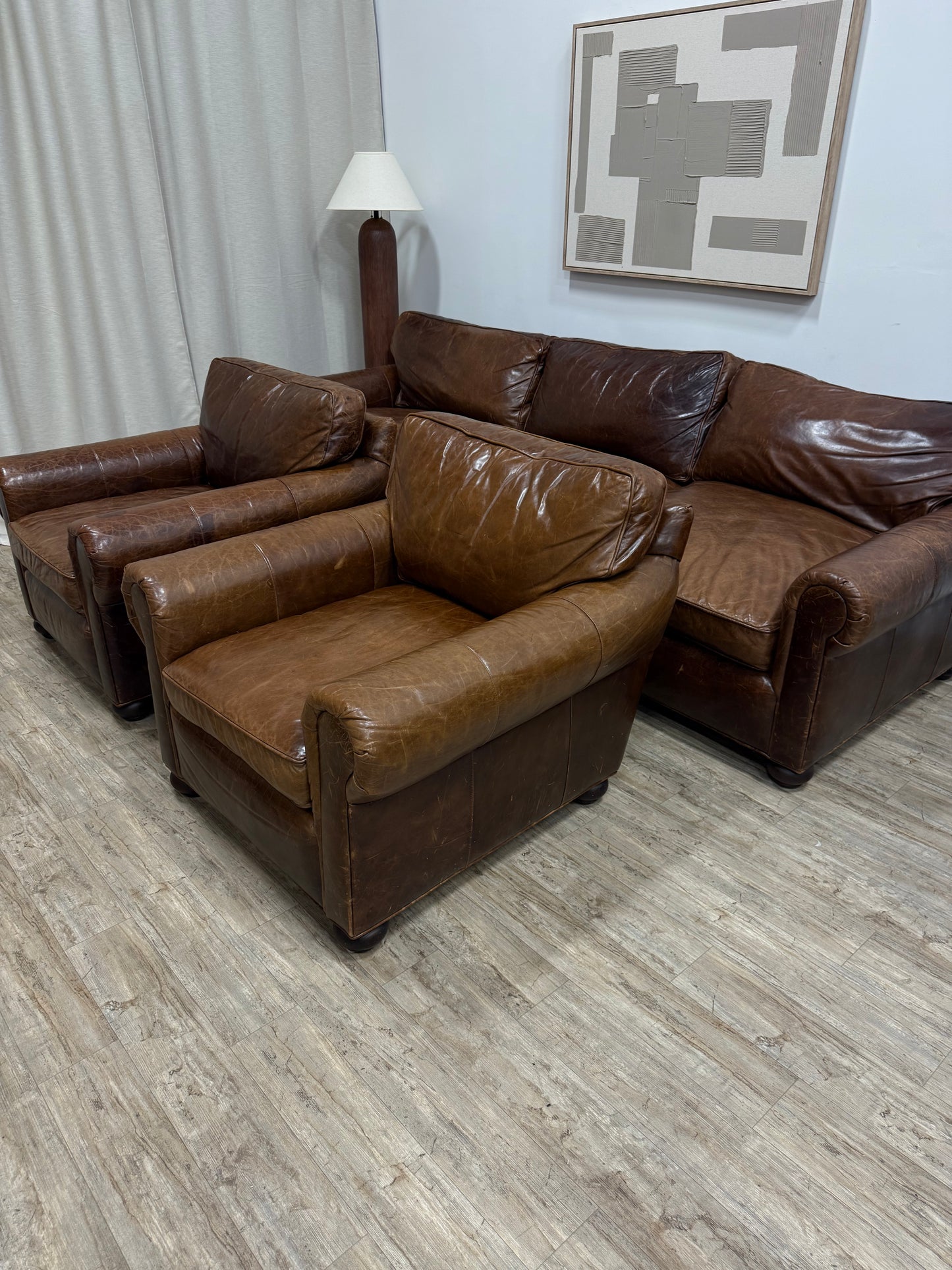 Restoration Hardware Lancaster Leather Sofa – 120” | Luxe Depth | Italian Brompton Leather (Cocoa)