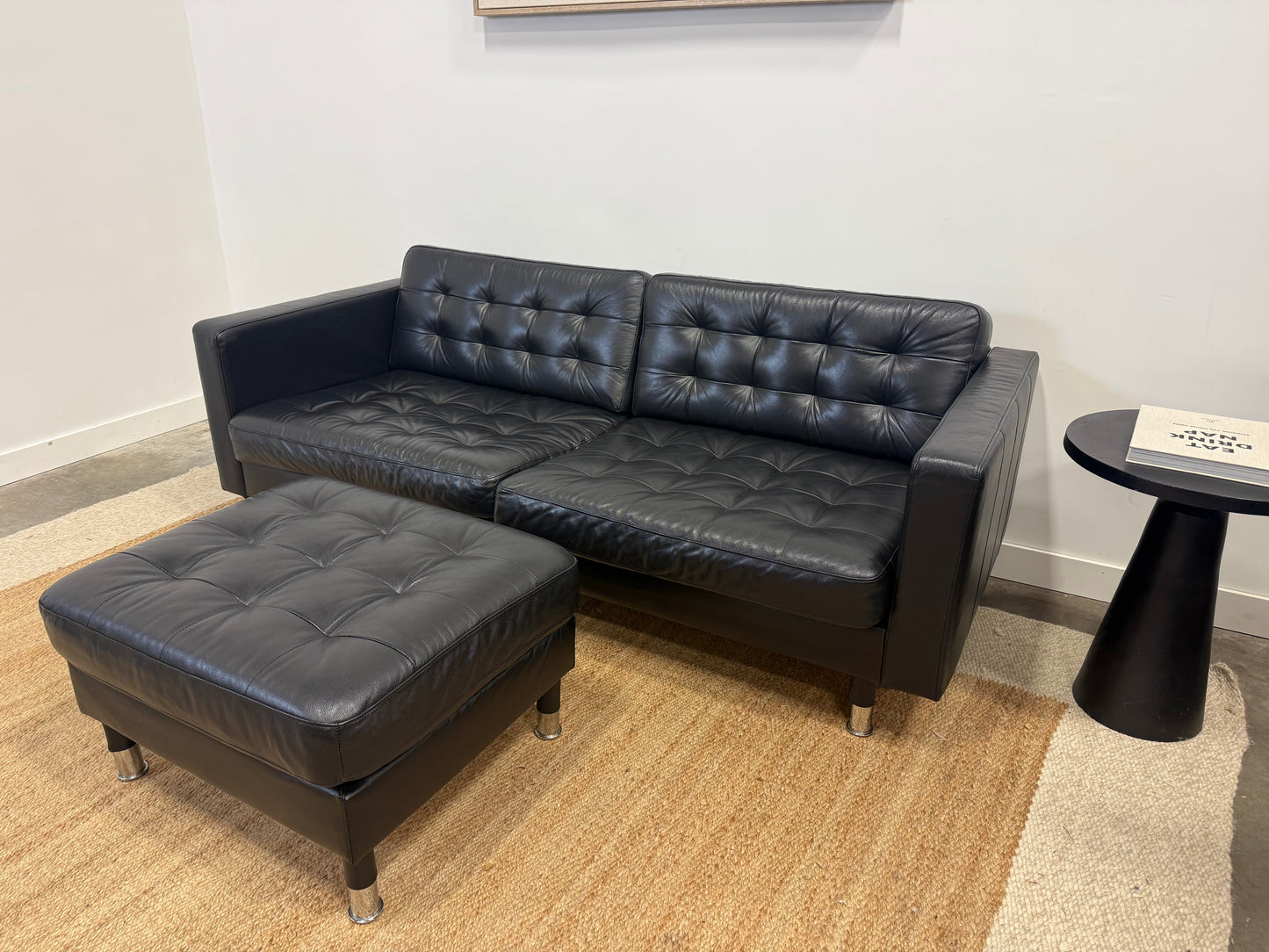 Black IKEA Morabo Leather Sofa + Ottoman ( Pre-Owned)