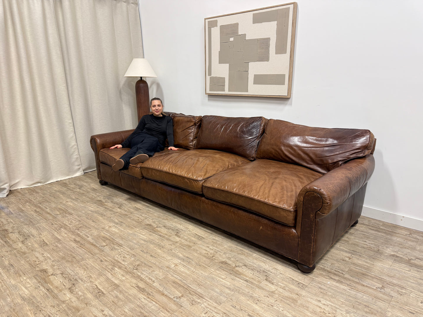 Restoration Hardware Lancaster Leather Sofa – 120” | Luxe Depth | Italian Brompton Leather (Cocoa)