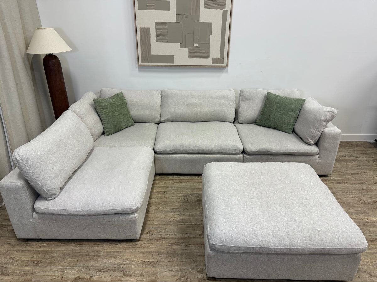 Pre Owned Modular Cloud-Style Sectional with Ottoman