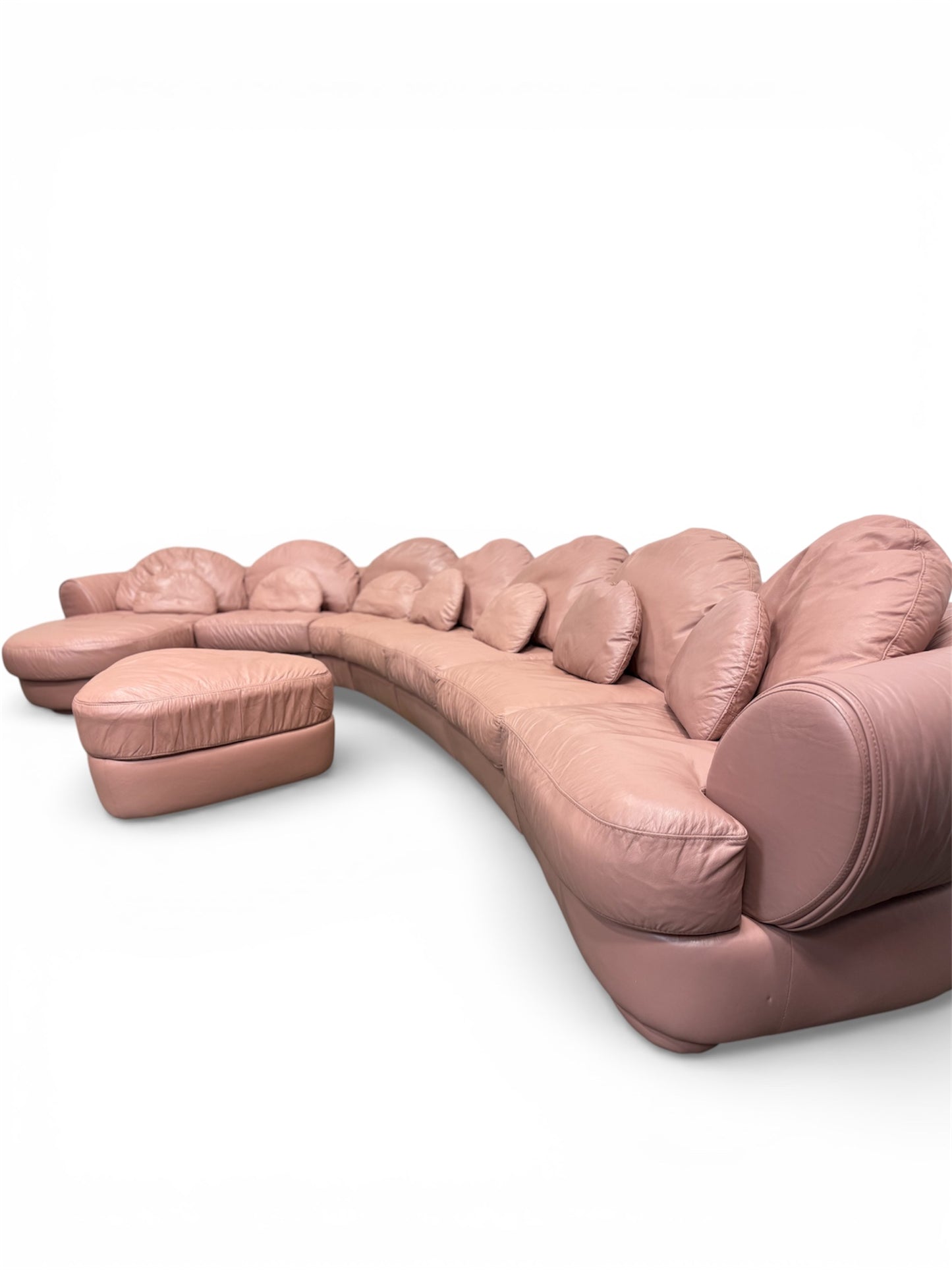 Vintage Italian Post-Modern Modular Sectional Sofa with Armchair and Ottoman — Pink Leather, 1980s