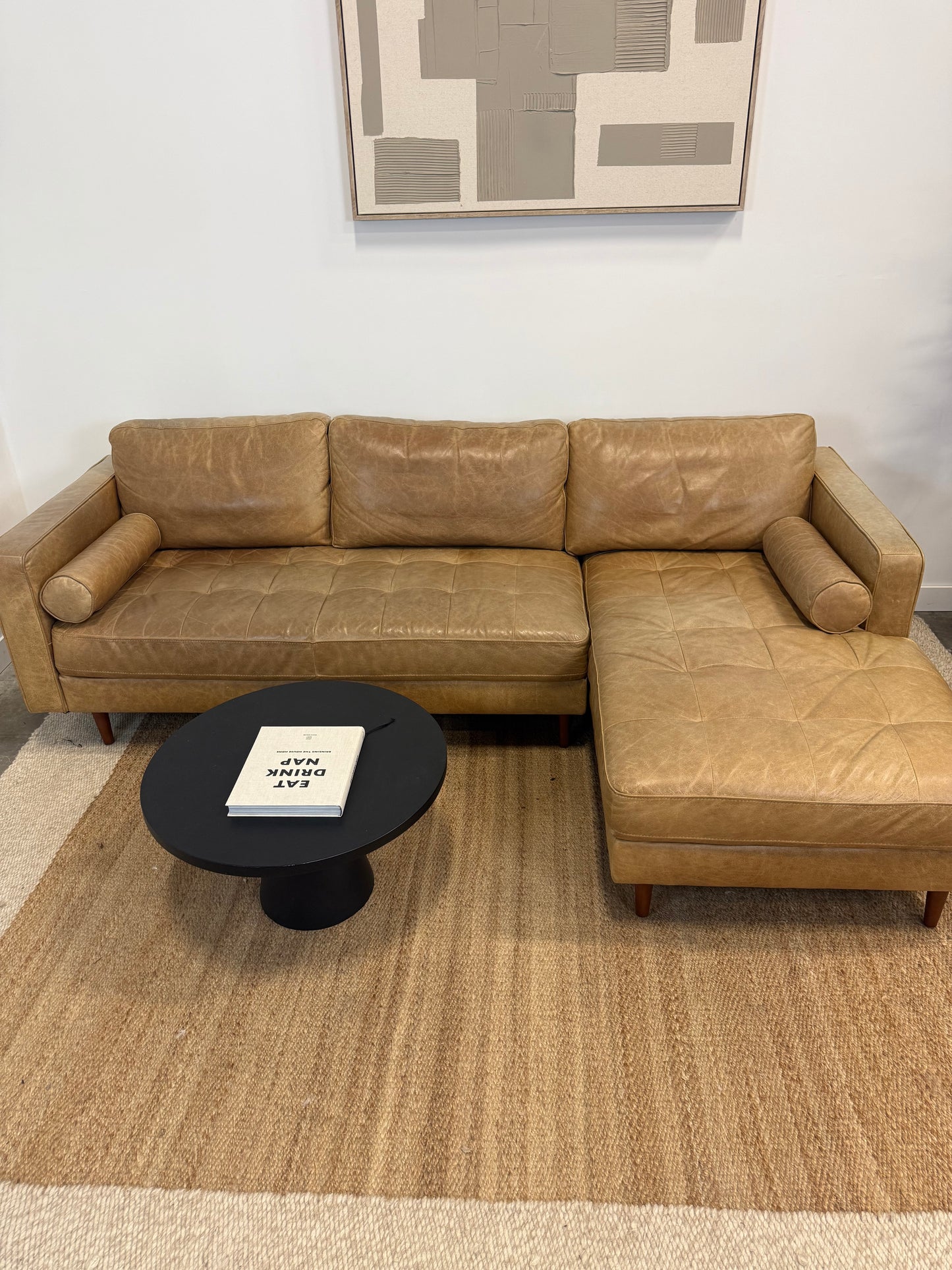 Full grain leather camel sectional