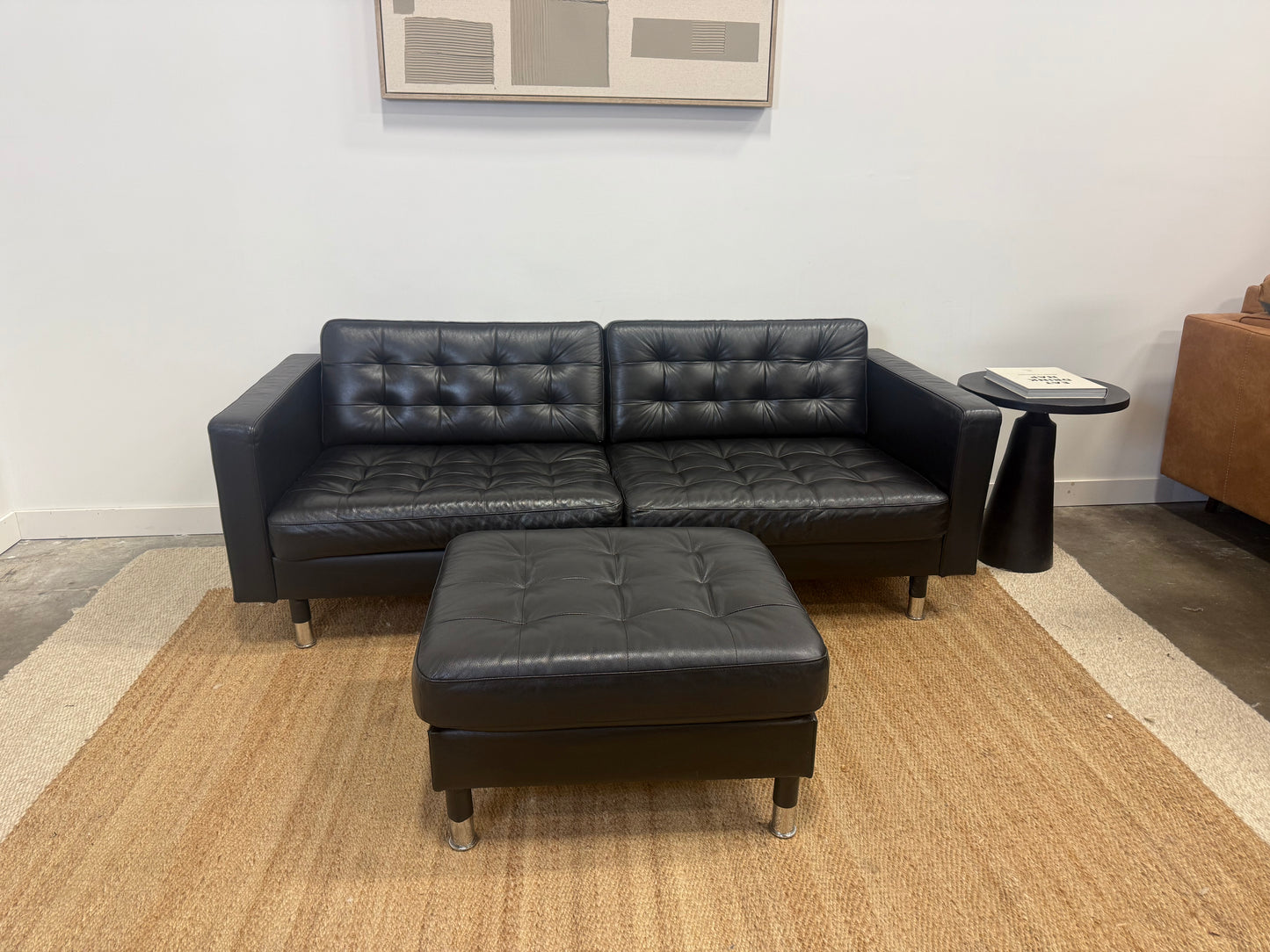 Black IKEA Morabo Leather Sofa + Ottoman ( Pre-Owned)