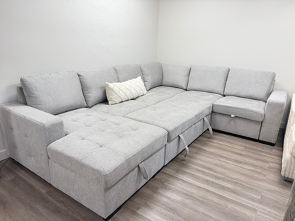 Victoria 4-Piece Sectional with dual Pull-outs & storage light grey