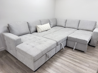Victoria 4-Piece Sectional with dual Pull-outs & storage light grey