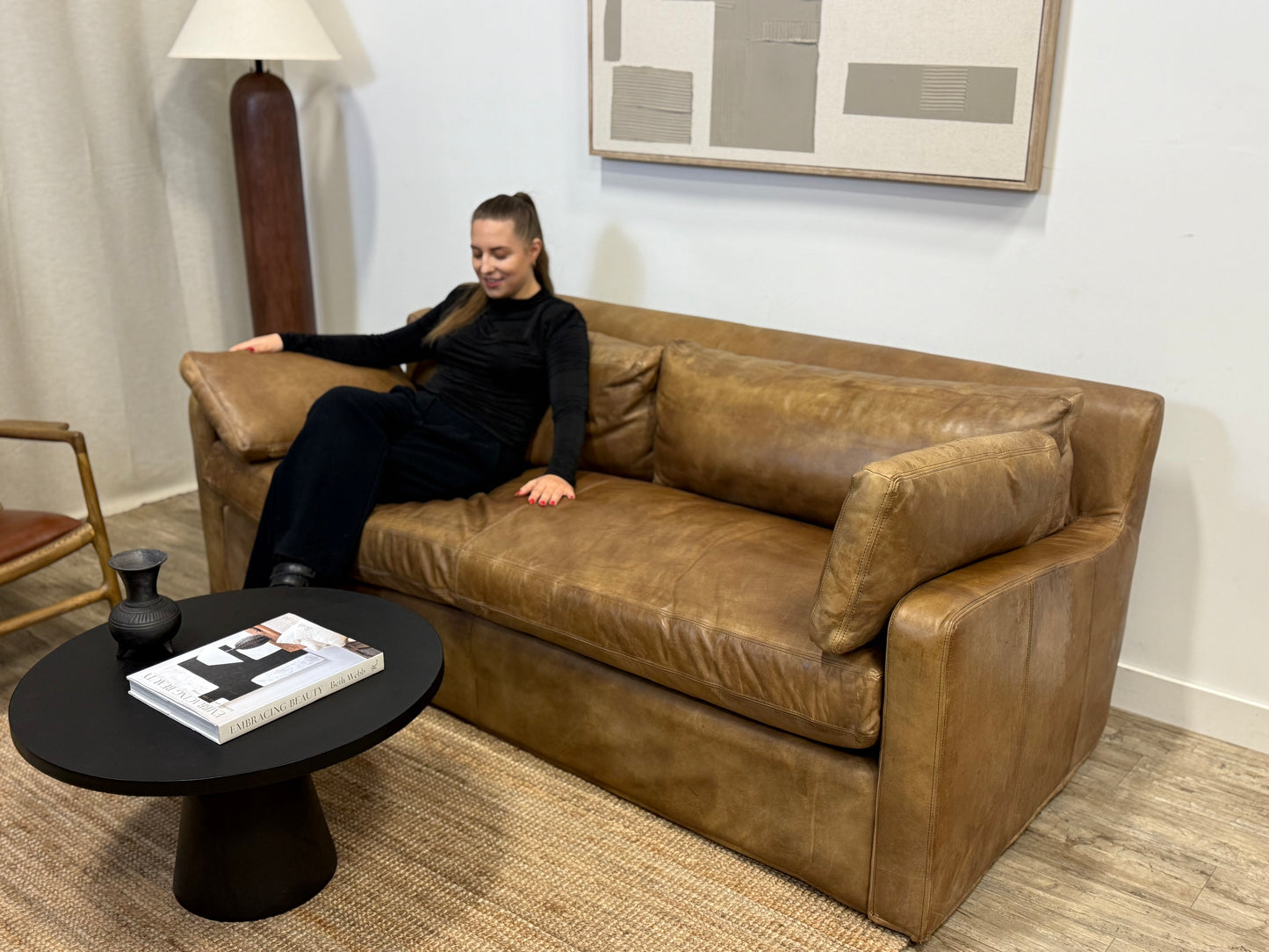 Restoration Hardware Belgian Track Arm Leather Sofa