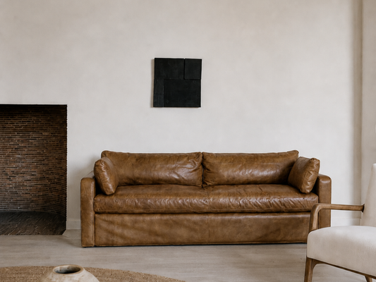 Restoration Hardware Belgian Track Arm Leather Sofa
