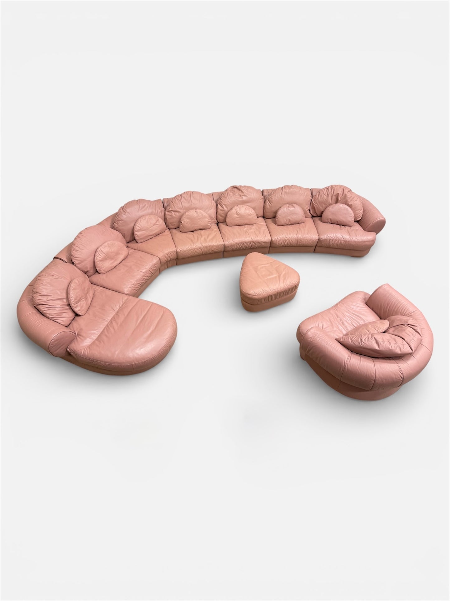 Vintage Italian Post-Modern Modular Sectional Sofa with Armchair and Ottoman — Pink Leather, 1980s