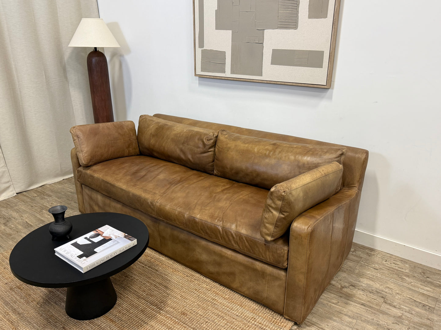 Restoration Hardware Belgian Track Arm Leather Sofa