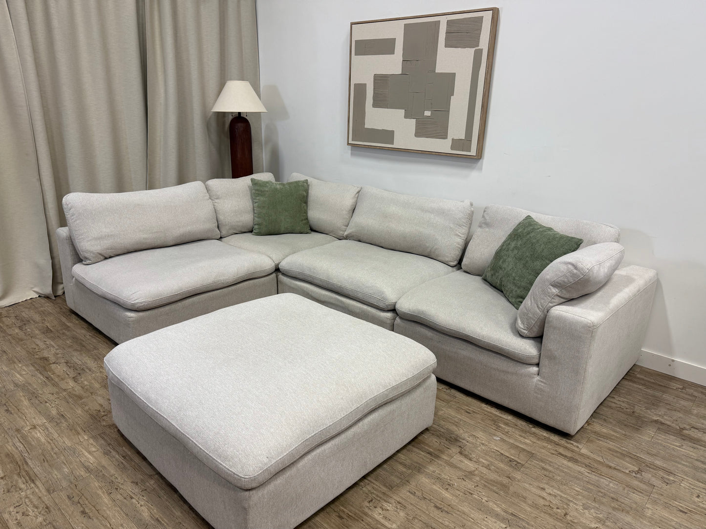 Pre Owned Modular Cloud-Style Sectional with Ottoman