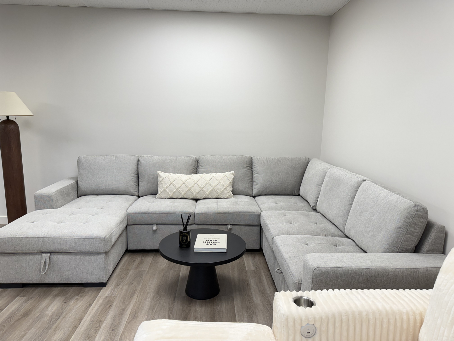 Victoria 4-Piece Sectional with dual Pull-outs & storage light grey