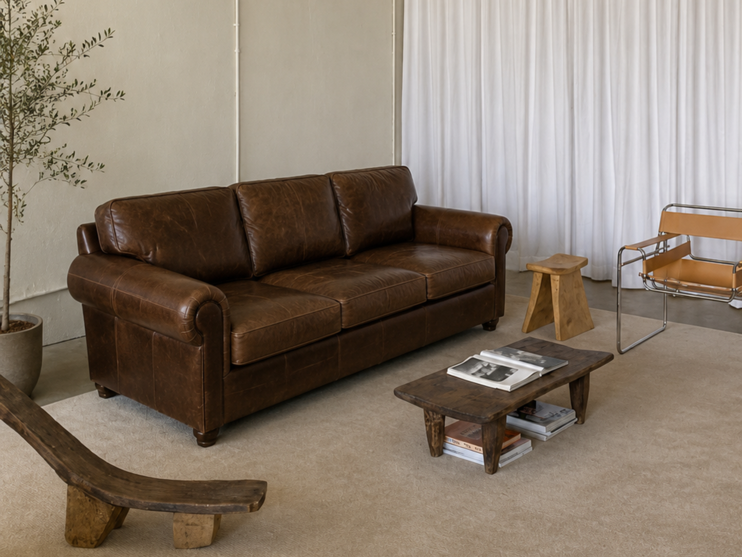 Restoration Hardware Lancaster Leather Sofa – 90” | Italian Brompton Leather (Cocoa)