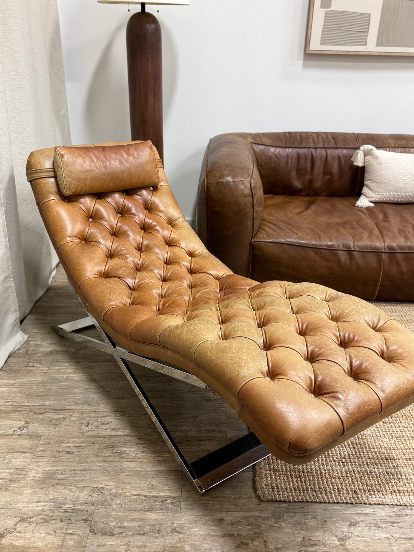 Pre owned Tufted Leather Chaise Lounge