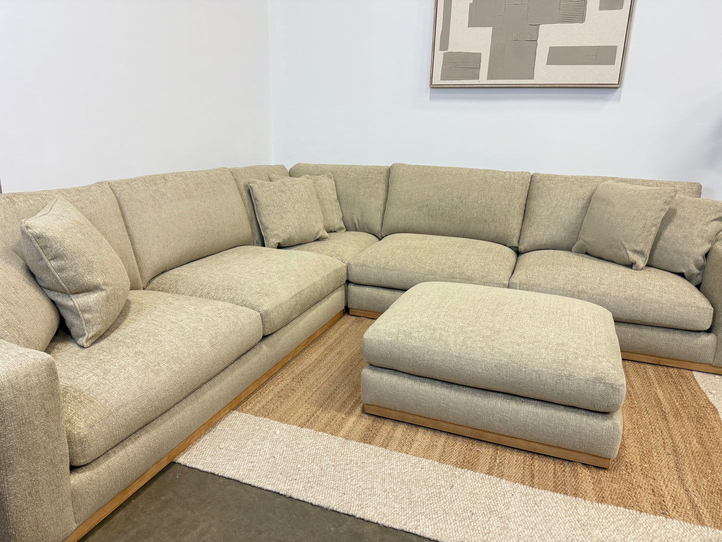 4-piece Taupe Fabric Sectional and ottoman