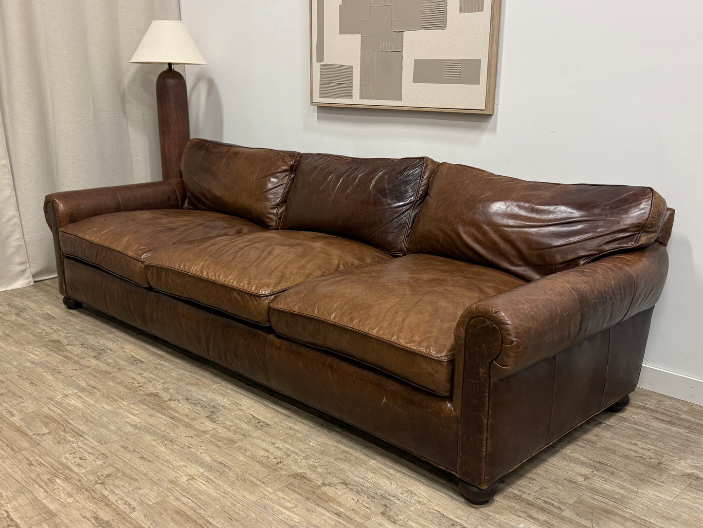 Restoration Hardware Lancaster Leather Sofa – 120” | Luxe Depth | Italian Brompton Leather (Cocoa)