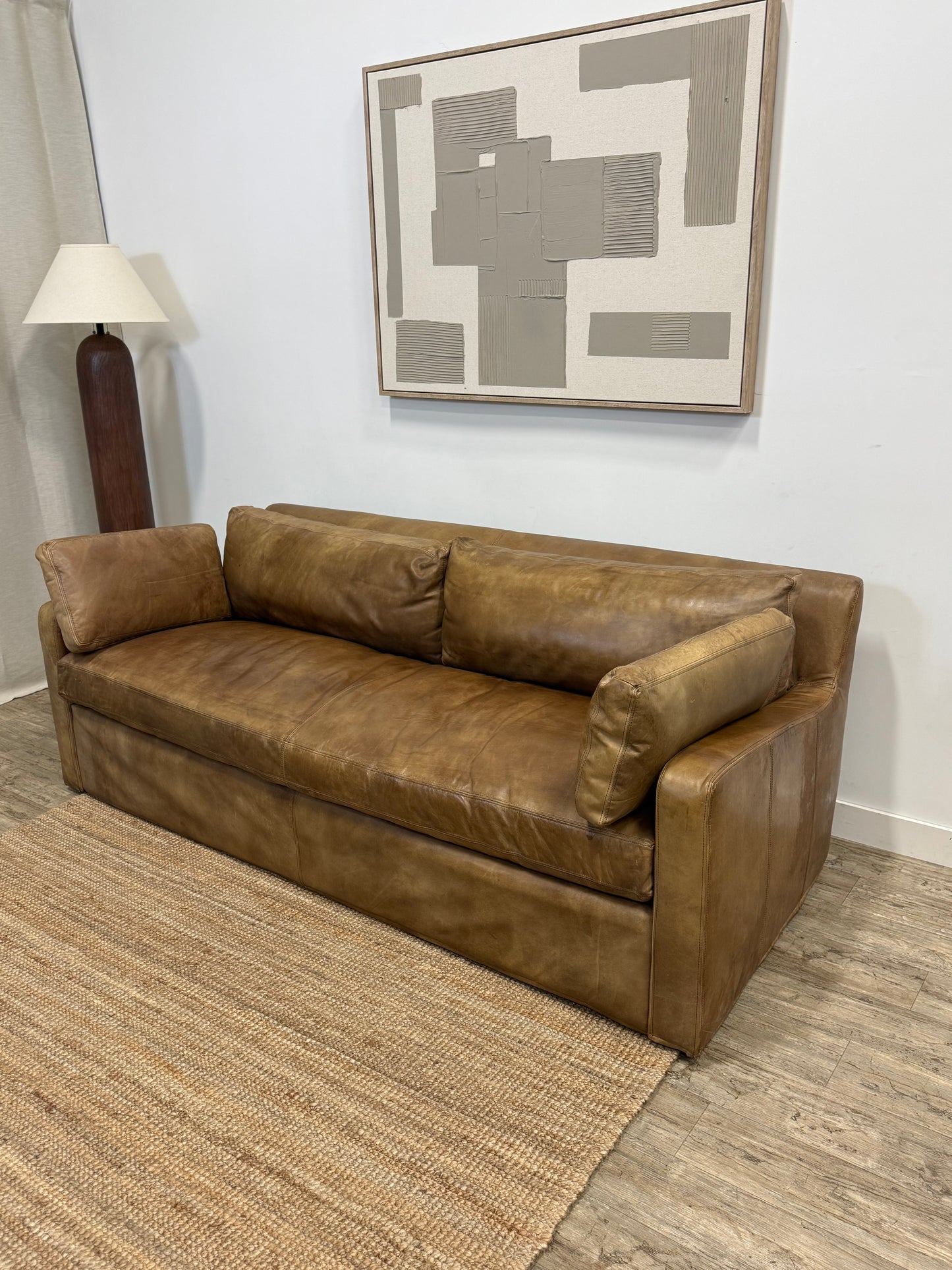 Restoration Hardware Belgian Track Arm Leather Sofa