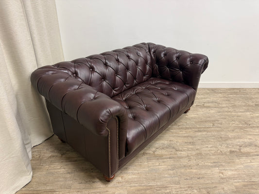Pre-owned Chesterfield Genuine Leather Sofa – Burgundy Brown