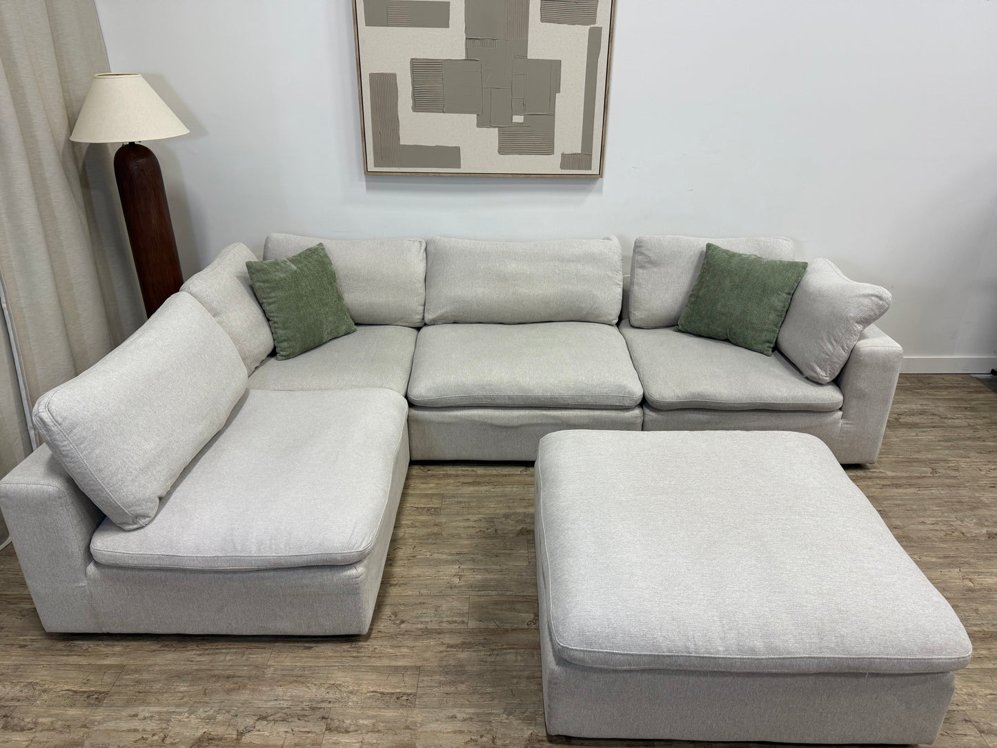 Pre Owned Modular Cloud-Style Sectional with Ottoman