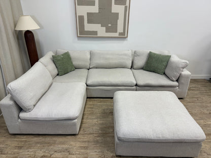 Pre Owned Modular Cloud-Style Sectional with Ottoman