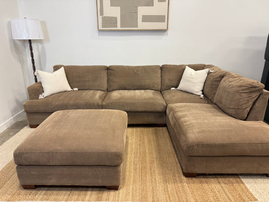 Tan Sectional Sofa with Matching Ottoman