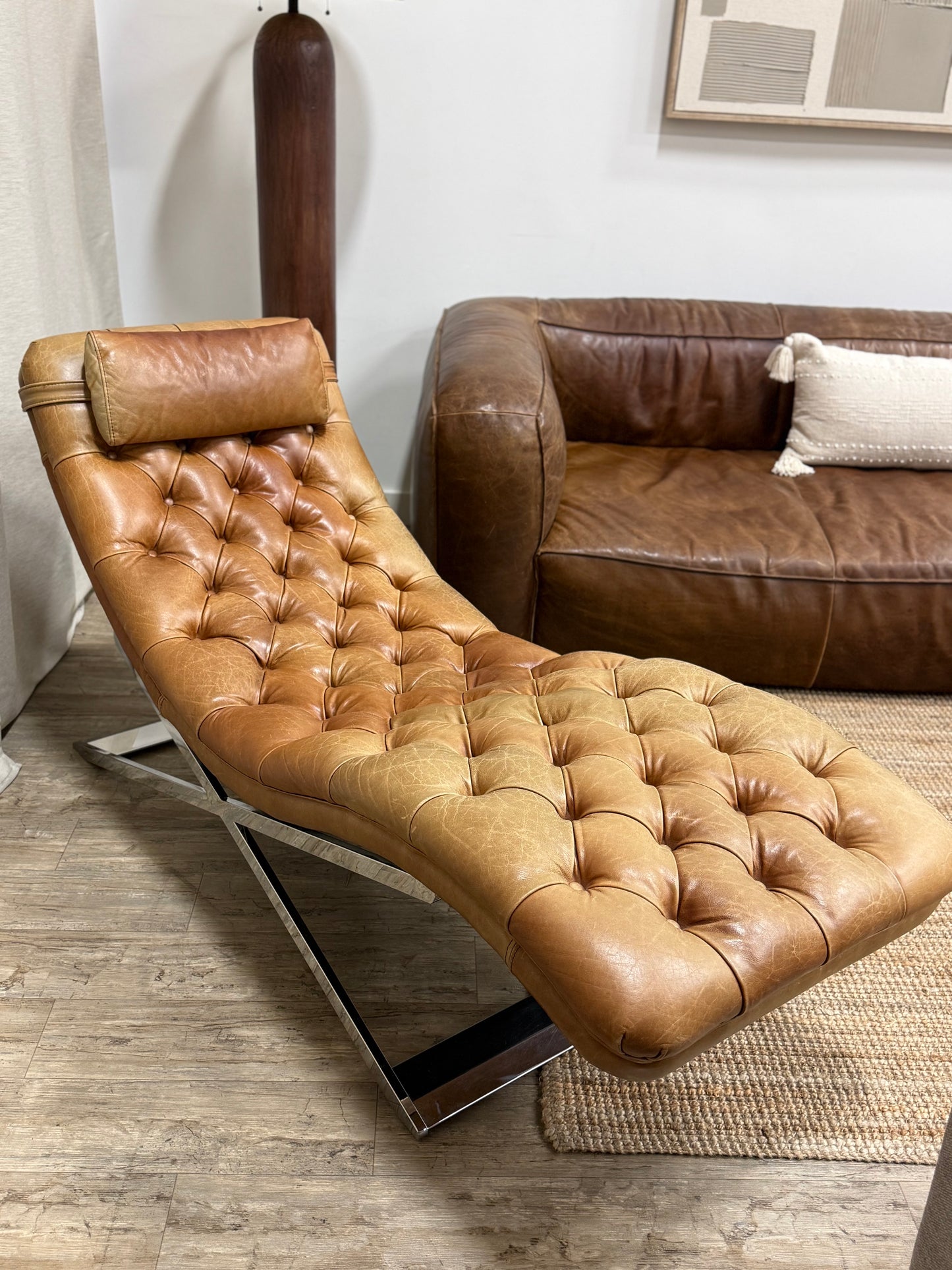 Pre owned Tufted Leather Chaise Lounge