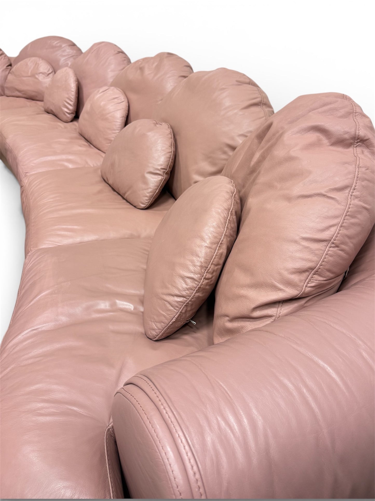 Vintage Italian Post-Modern Modular Sectional Sofa with Armchair and Ottoman — Pink Leather, 1980s