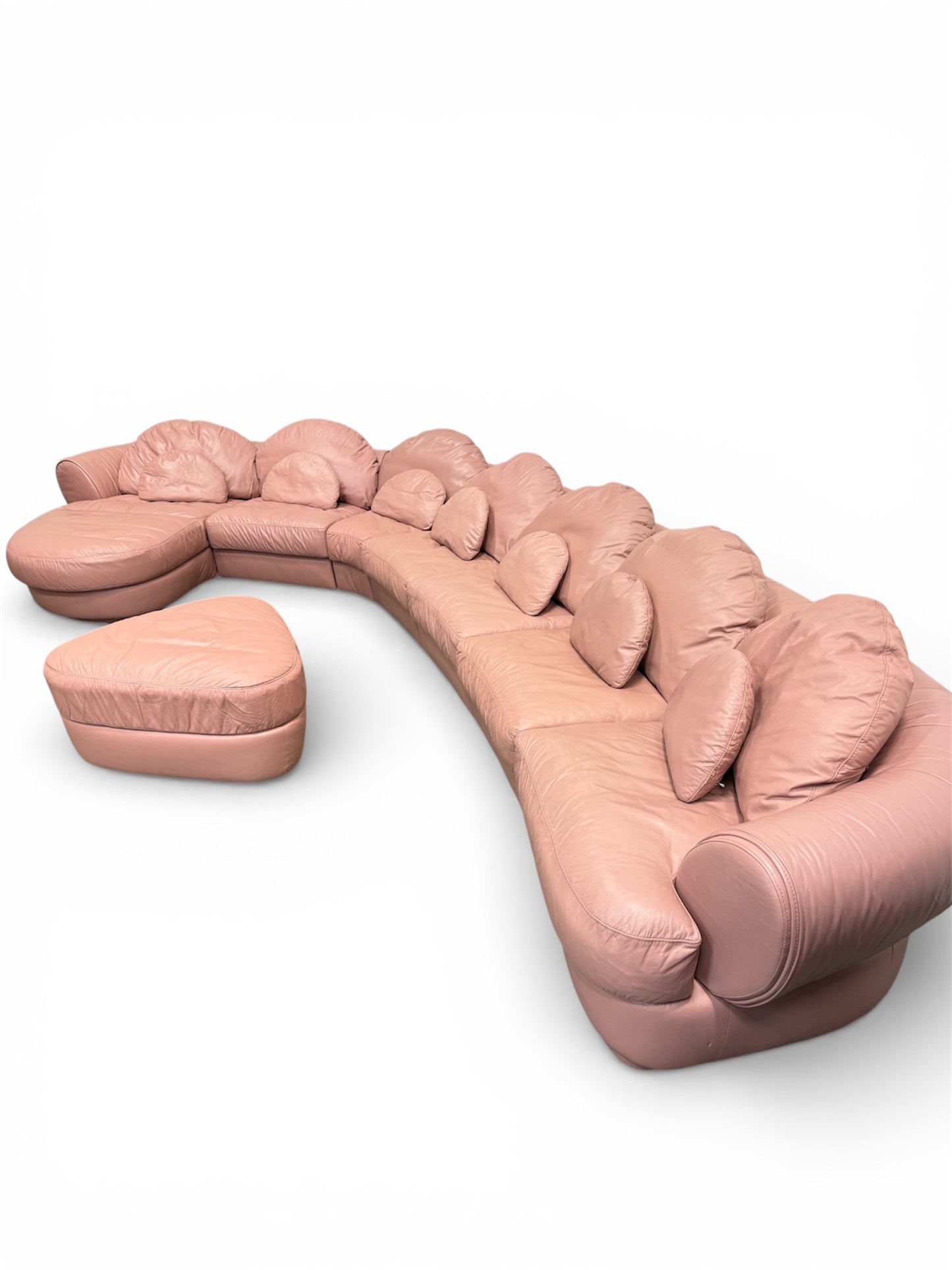 Vintage Italian Post-Modern Modular Sectional Sofa with Armchair and Ottoman — Pink Leather, 1980s