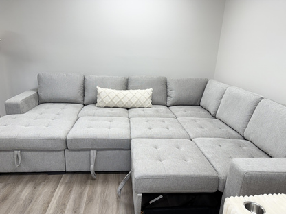 Victoria 4-Piece Sectional with dual Pull-outs & storage light grey