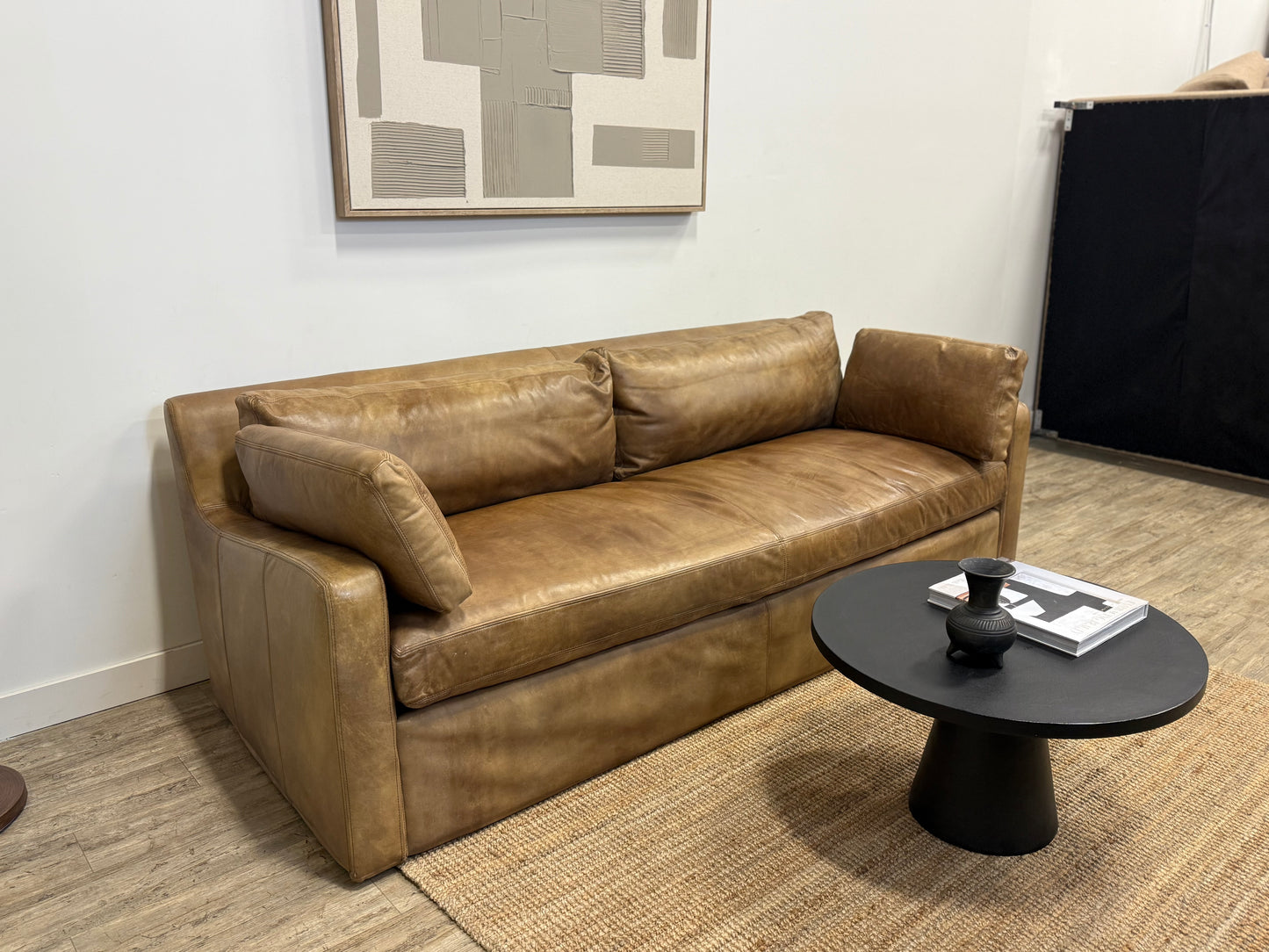 Restoration Hardware Belgian Track Arm Leather Sofa