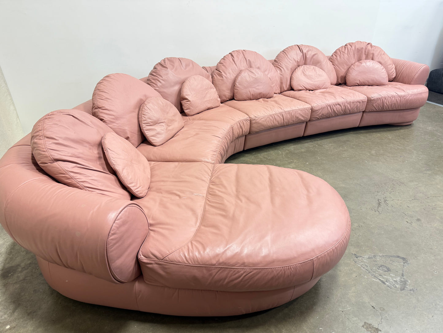 Vintage Italian Post-Modern Modular Sectional Sofa with Armchair and Ottoman — Pink Leather, 1980s