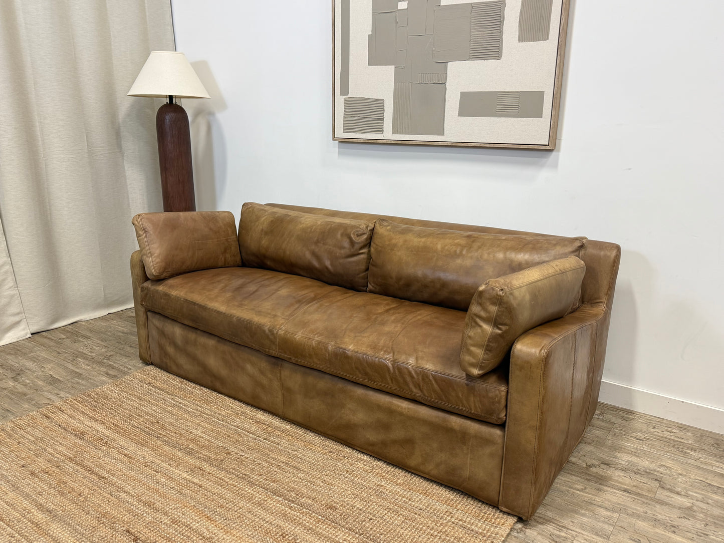 Restoration Hardware Belgian Track Arm Leather Sofa