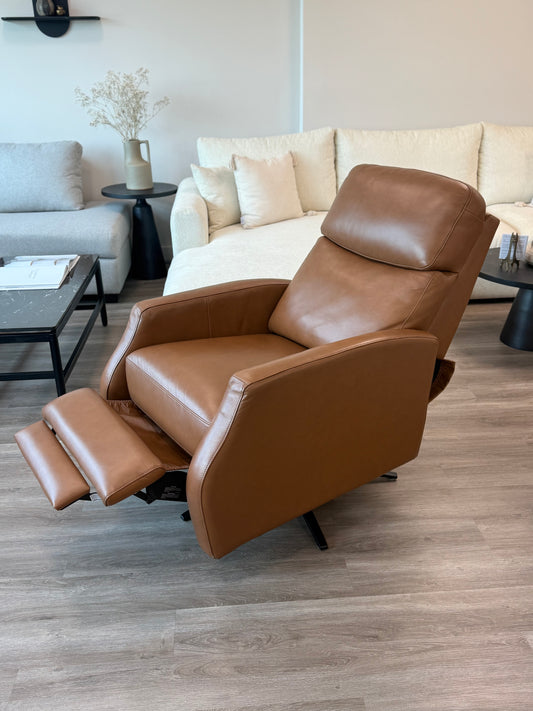 Top grain leather swivel pushback recliner