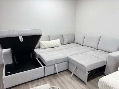 Victoria 4-Piece Sectional with dual Pull-outs & storage light grey
