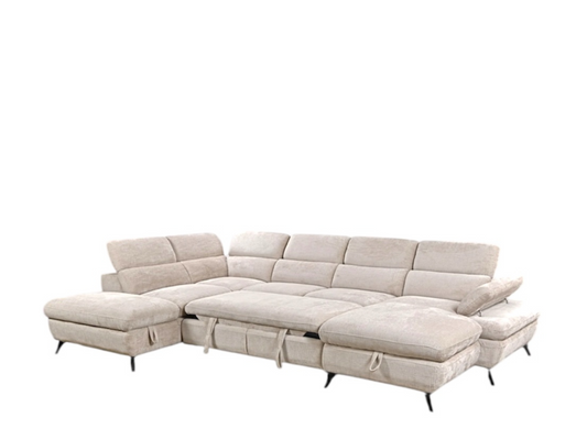 Cream large sofa bed sectional on white background 